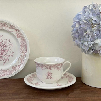 Set ceramic de veselă pentru masă – model floral, stil retro, formă rotundă, compatibil cu microunde