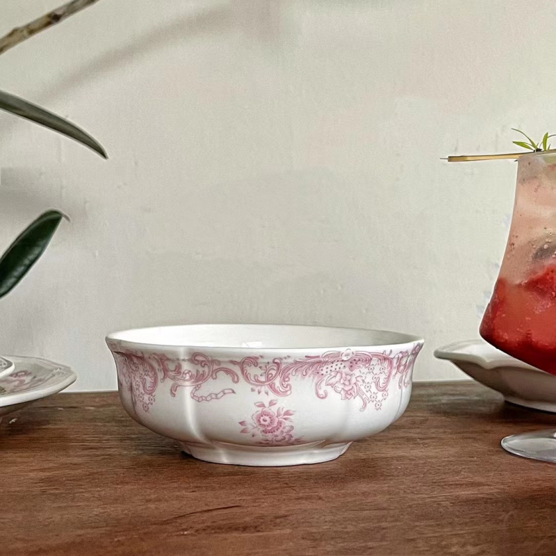 Set ceramic de veselă pentru masă – model floral, stil retro, formă rotundă, compatibil cu microunde