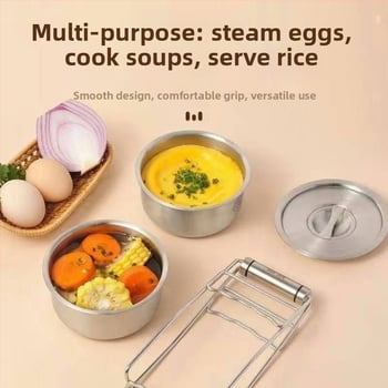 Μπολ ατμού για αυγά από ανοξείδωτο ατσάλι – στρογγυλό, μοντέρνο στυλ απλότητας, μη κατάλληλο για φούρνο μικροκυμάτων (Υλικό: ανοξείδωτο ατσάλι; Σχήμα: κυκλικό; Στυλ: μοντέρνα απλότητα; Φούρνος μικροκυμάτων: Όχι)