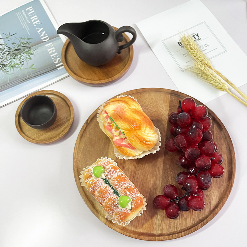 Tavă circulară din lemn, stil japonez, suprafață vopsită, personalizabilă