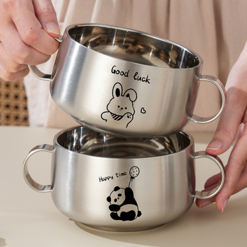 Bol pentru copii din oțel inoxidabil 316L, cu două urechi, dublu strat antiarzare, cu capac