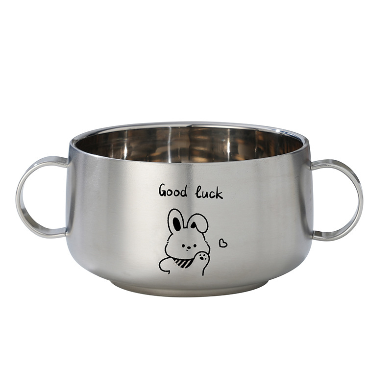 Bol pentru copii din oțel inoxidabil 316L, cu două urechi, dublu strat antiarzare, cu capac