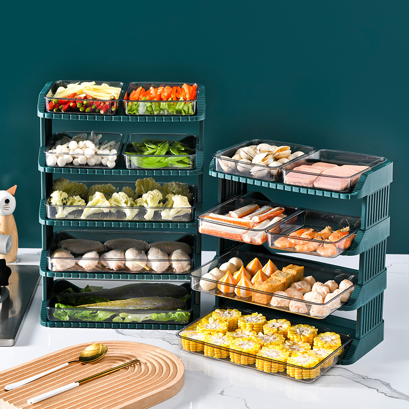 Farfurie plastic pentru garnituri – platou de depozitare cu mai multe straturi, formă pătrată, stil modern minimalist, pentru hot pot și mese