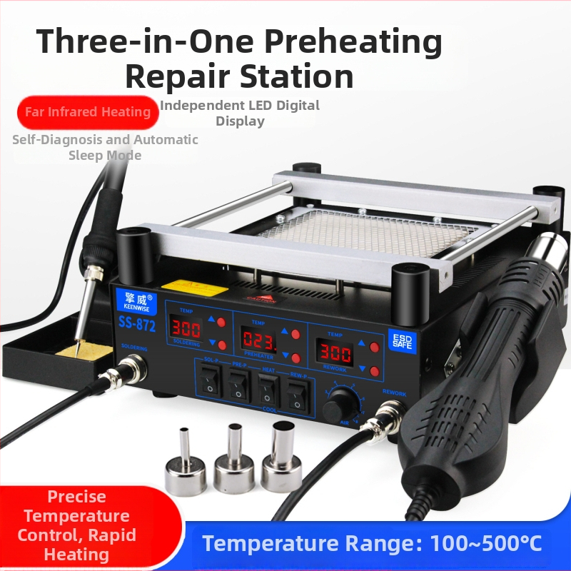 Stație de lipit cu aer cald pentru rework BGA, stație 3-in-1 pentru repararea plăcilor de bază, model SS-872, greutate netă 5, Qingwei