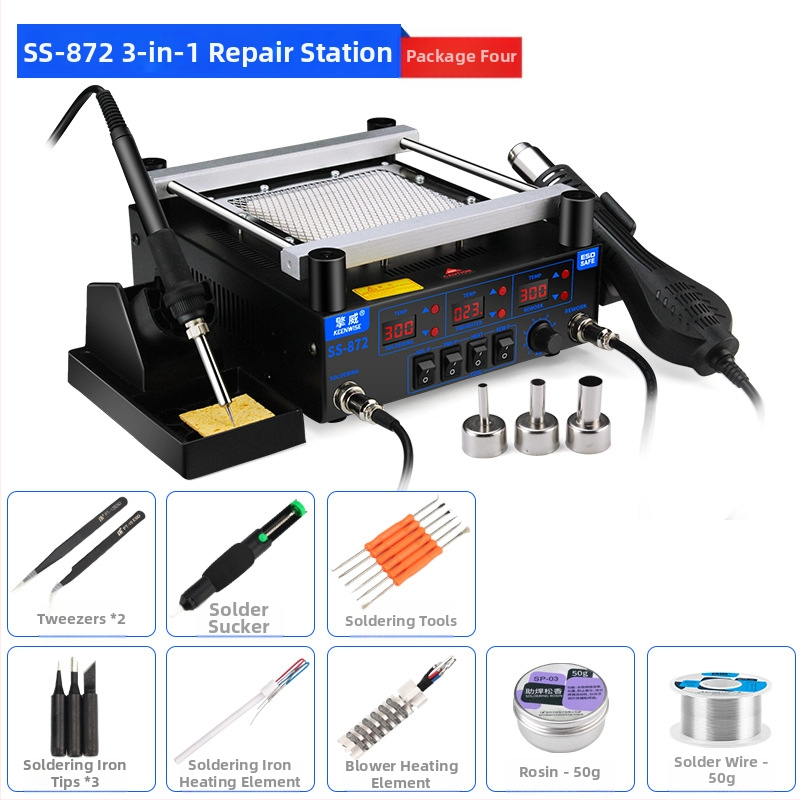 Stație de lipit cu aer cald pentru rework BGA, stație 3-in-1 pentru repararea plăcilor de bază, model SS-872, greutate netă 5, Qingwei