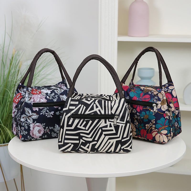 Чанта за ръка от найлон, градска простота, хоризонтална квадратна форма, цип, вътрешен джоб за телефон, двойни дръжки