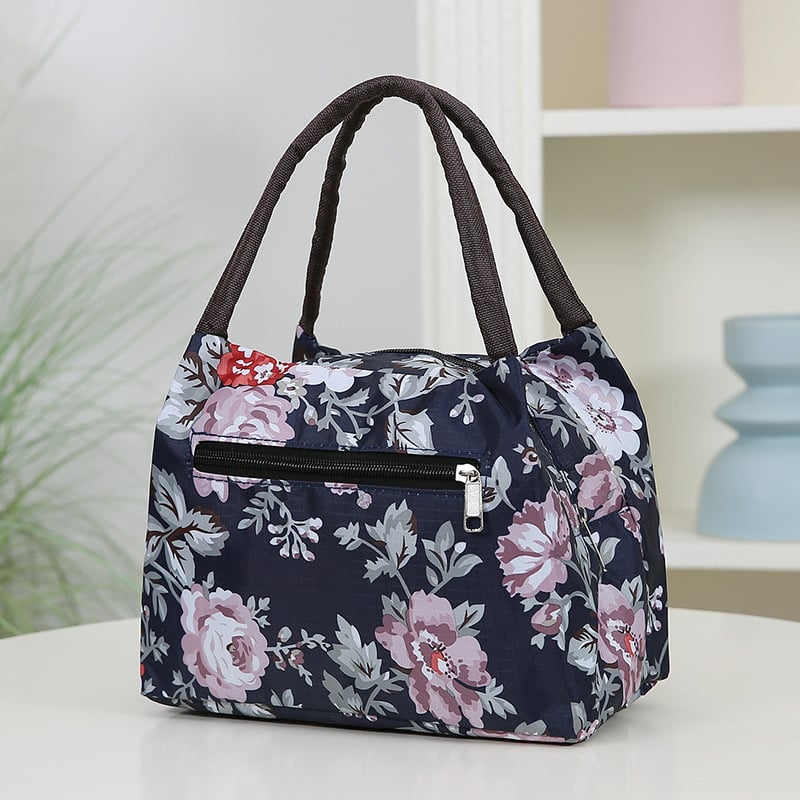 Чанта за ръка от найлон, градска простота, хоризонтална квадратна форма, цип, вътрешен джоб за телефон, двойни дръжки