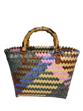 PVC Tote чанта с дизайн кошница за зеленчуци, стил градска простота, хоризонтална квадратна форма, горно отваряне, без подплата, голям капацитет, пускане през пролетта 2025