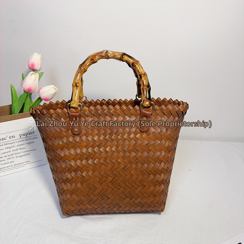 PVC Tote чанта с дизайн кошница за зеленчуци, стил градска простота, хоризонтална квадратна форма, горно отваряне, без подплата, голям капацитет, пускане през пролетта 2025