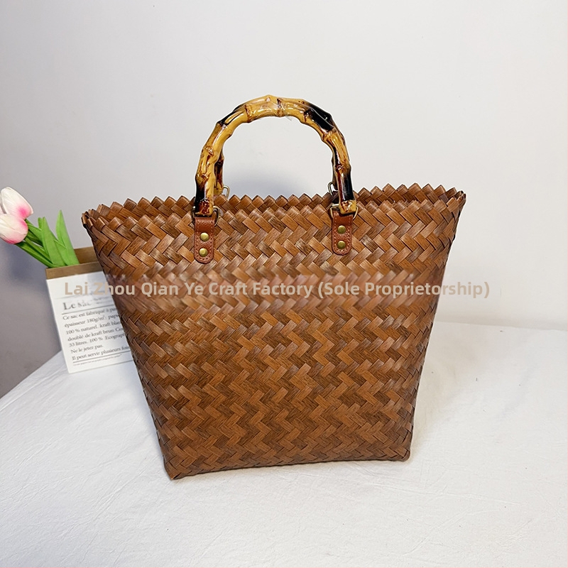 PVC Tote чанта с дизайн кошница за зеленчуци, стил градска простота, хоризонтална квадратна форма, горно отваряне, без подплата, голям капацитет, пускане през пролетта 2025