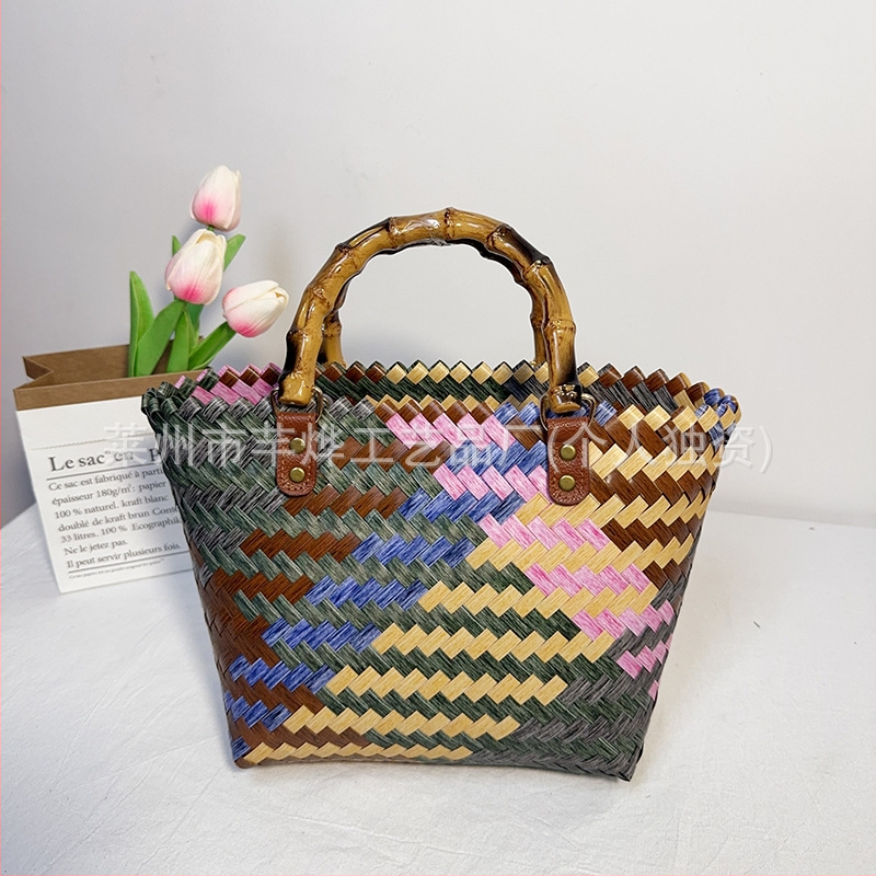 PVC Tote чанта с дизайн кошница за зеленчуци, стил градска простота, хоризонтална квадратна форма, горно отваряне, без подплата, голям капацитет, пускане през пролетта 2025