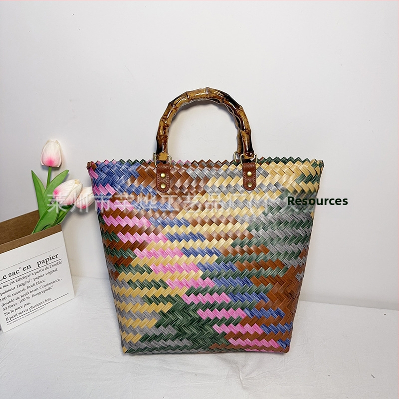 PVC Tote чанта с дизайн кошница за зеленчуци, стил градска простота, хоризонтална квадратна форма, горно отваряне, без подплата, голям капацитет, пускане през пролетта 2025