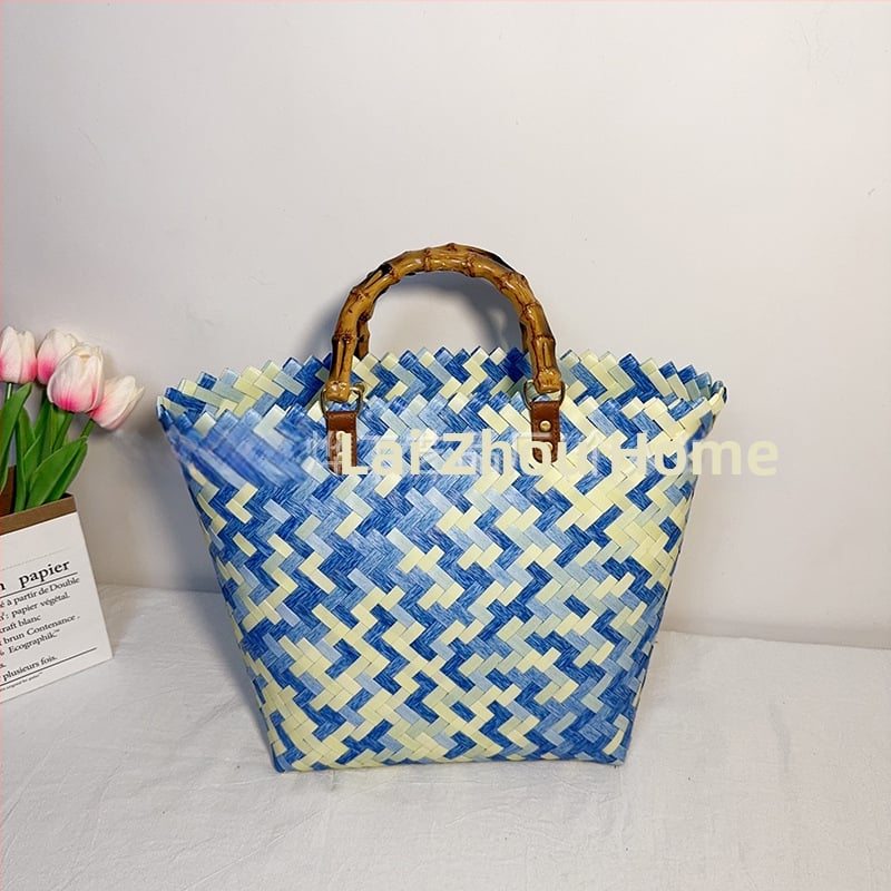 PVC Tote чанта с дизайн кошница за зеленчуци, стил градска простота, хоризонтална квадратна форма, горно отваряне, без подплата, голям капацитет, пускане през пролетта 2025