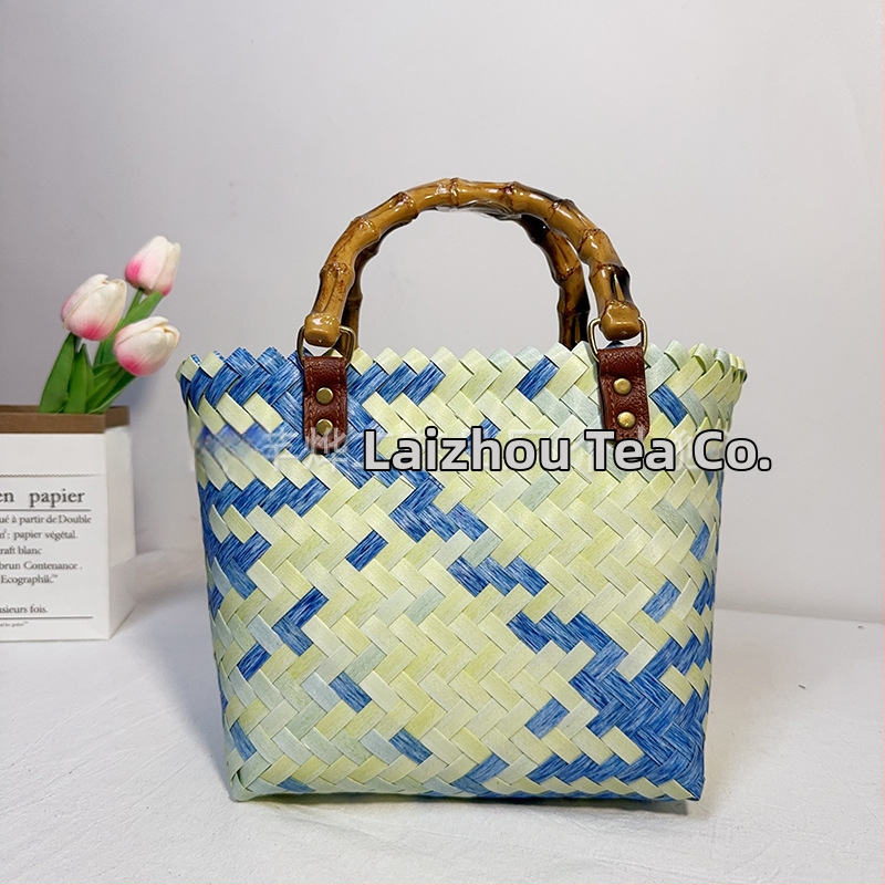 PVC Tote чанта с дизайн кошница за зеленчуци, стил градска простота, хоризонтална квадратна форма, горно отваряне, без подплата, голям капацитет, пускане през пролетта 2025