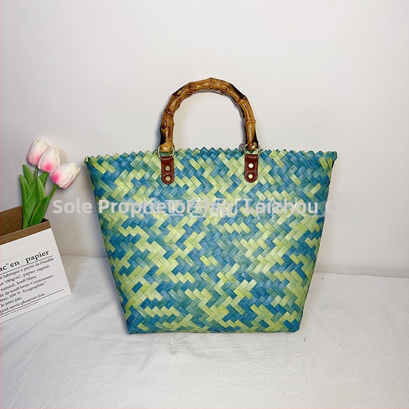 PVC Tote чанта с дизайн кошница за зеленчуци, стил градска простота, хоризонтална квадратна форма, горно отваряне, без подплата, голям капацитет, пускане през пролетта 2025