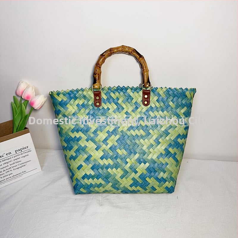 PVC Tote чанта с дизайн кошница за зеленчуци, стил градска простота, хоризонтална квадратна форма, горно отваряне, без подплата, голям капацитет, пускане през пролетта 2025