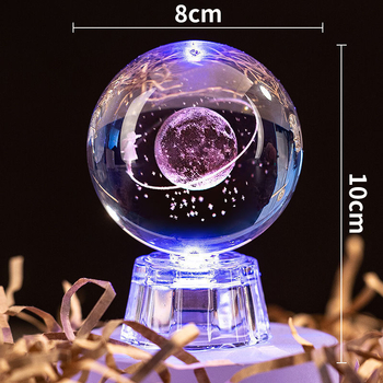 Кристална топка-нощна светлина със тема Слънчева система и Млечен път, LED източник на светлина, с база