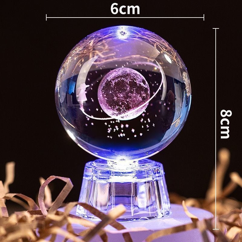 Кристална топка-нощна светлина със тема Слънчева система и Млечен път, LED източник на светлина, с база