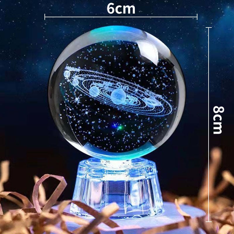 Кристална топка-нощна светлина със тема Слънчева система и Млечен път, LED източник на светлина, с база