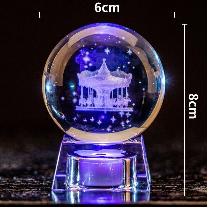 Кристална топка-нощна светлина със тема Слънчева система и Млечен път, LED източник на светлина, с база