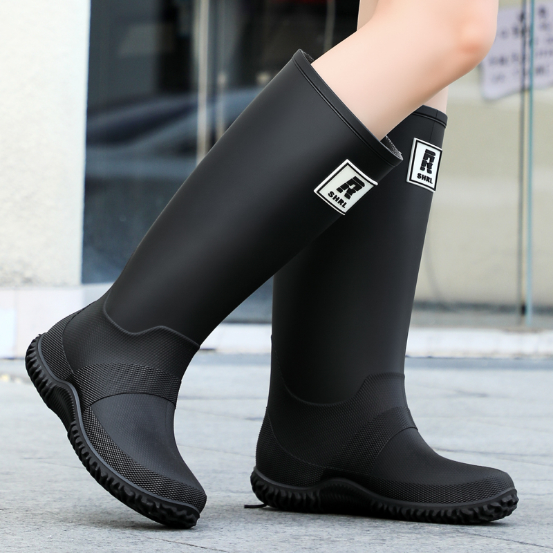Unisex lietaus batai su aukštu vamzdžiu, PVC viršus, atsparūs vandeniui, stora padas