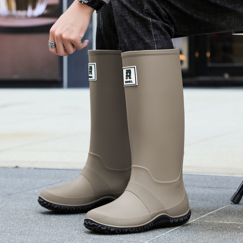 Unisex lietaus batai su aukštu vamzdžiu, PVC viršus, atsparūs vandeniui, stora padas
