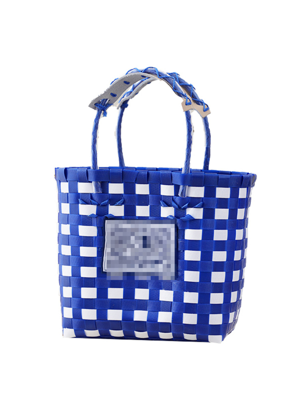 Пластмасова плетена чанта‑кошница с шахматен дизайн, стил Urban Simplicity, PVC материал, форма вертикален квадрат, ежедневен аксесоар