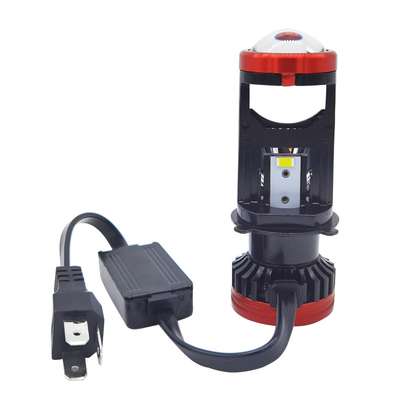 Motorkerékpár LED H4 fényszóró fisheye lencsével, 60W 12V 6500LM IP68, élettartam 50000h, minden modellhez kompatibil, spot típusú burkolat
