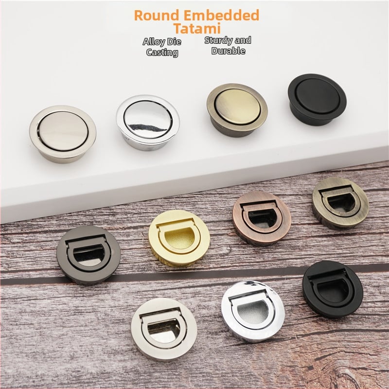 Mâner rotund tip tatami cu inel pentru sertare și dulapuri, aliaj de zinc, finisaj lustruit, stil modern simplu