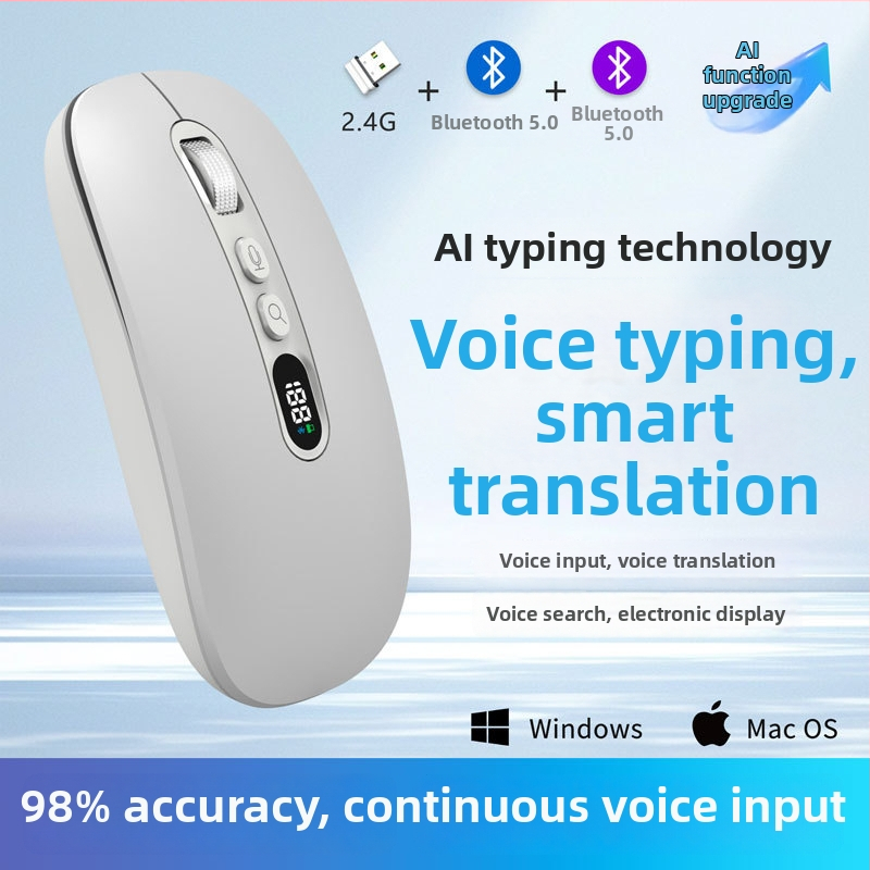 Iflytek AI hangalapú egér, vezeték nélküli Bluetooth, gépelés és fordítás, 2.4G + Bluetooth, 5 gomb, optikai felbontás 4000