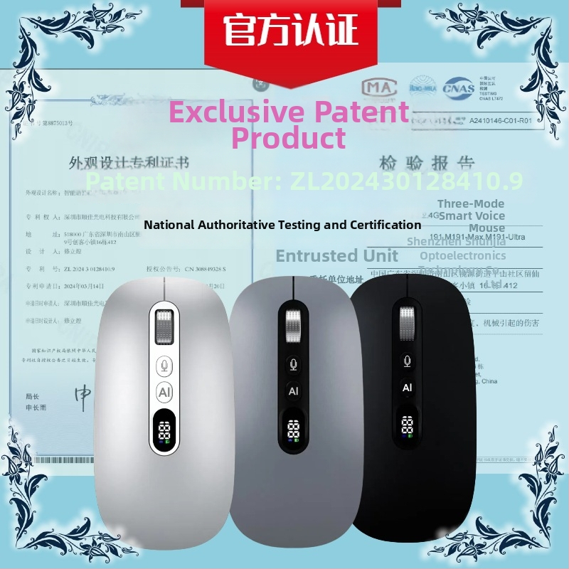 Iflytek AI hangalapú egér, vezeték nélküli Bluetooth, gépelés és fordítás, 2.4G + Bluetooth, 5 gomb, optikai felbontás 4000