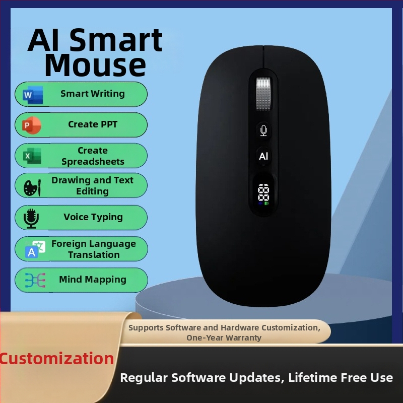 Iflytek AI hangalapú egér, vezeték nélküli Bluetooth, gépelés és fordítás, 2.4G + Bluetooth, 5 gomb, optikai felbontás 4000