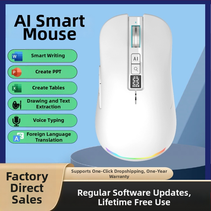 Iflytek AI hangalapú egér, vezeték nélküli Bluetooth, gépelés és fordítás, 2.4G + Bluetooth, 5 gomb, optikai felbontás 4000