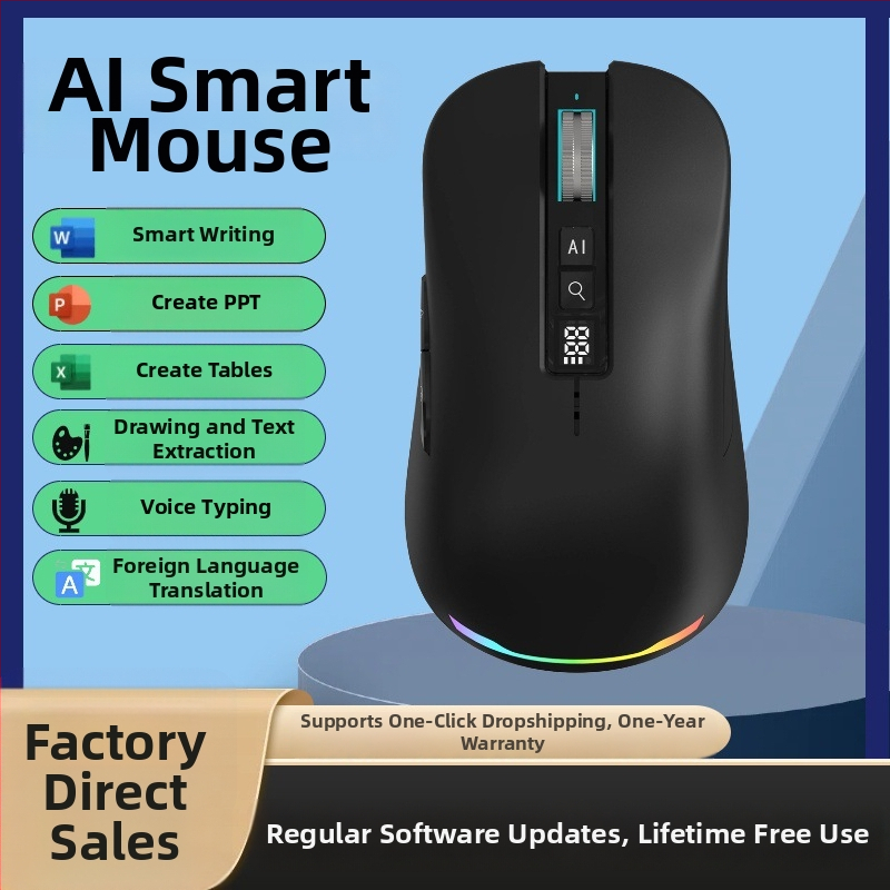 Iflytek AI hangalapú egér, vezeték nélküli Bluetooth, gépelés és fordítás, 2.4G + Bluetooth, 5 gomb, optikai felbontás 4000