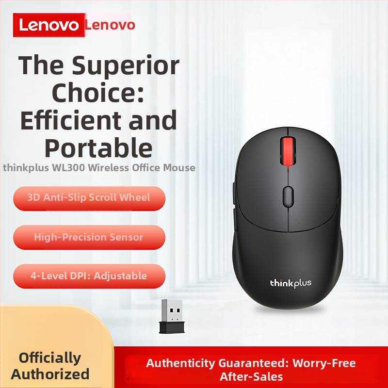 Lenovo ThinkPlus WL300 Bezdrôtová optická myš 2.4G, 2400 DPI, 3 tlačidlá, USB, kompatibilná s stolnými počítačmi