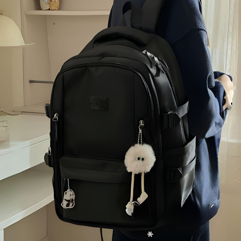 Rucsac unisex din nailon pentru școală, cu protecție împotriva apei și a furtului, bretele curbate și căptușeală din poliester