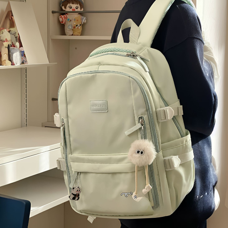 Rucsac unisex din nailon pentru școală, cu protecție împotriva apei și a furtului, bretele curbate și căptușeală din poliester