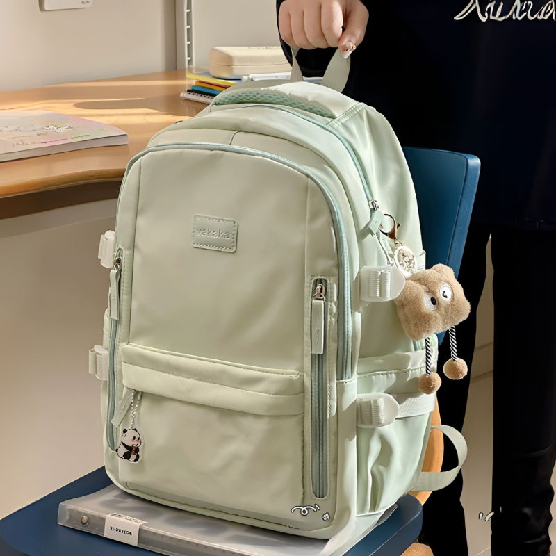 Rucsac unisex din nailon pentru școală, cu protecție împotriva apei și a furtului, bretele curbate și căptușeală din poliester