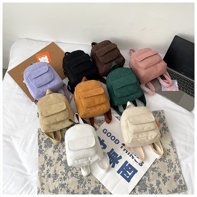 Γυναικείο σακίδιο από corduroy με καπάκι - μαλακό, φερμουάρ κλεισίματος, επένδυση πολυεστέρα, θήκη κινητού