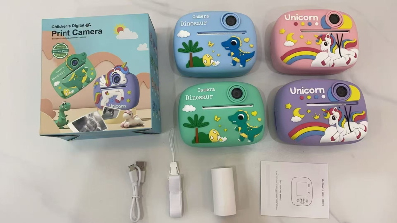 Cameră foto instant pentru copii, cu camere frontale și spate duale, ecran LCD 2,4 inchi, 24MP, imprimare termică, stocare pe card TF