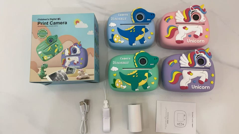 Cameră foto instant pentru copii, cu camere frontale și spate duale, ecran LCD 2,4 inchi, 24MP, imprimare termică, stocare pe card TF