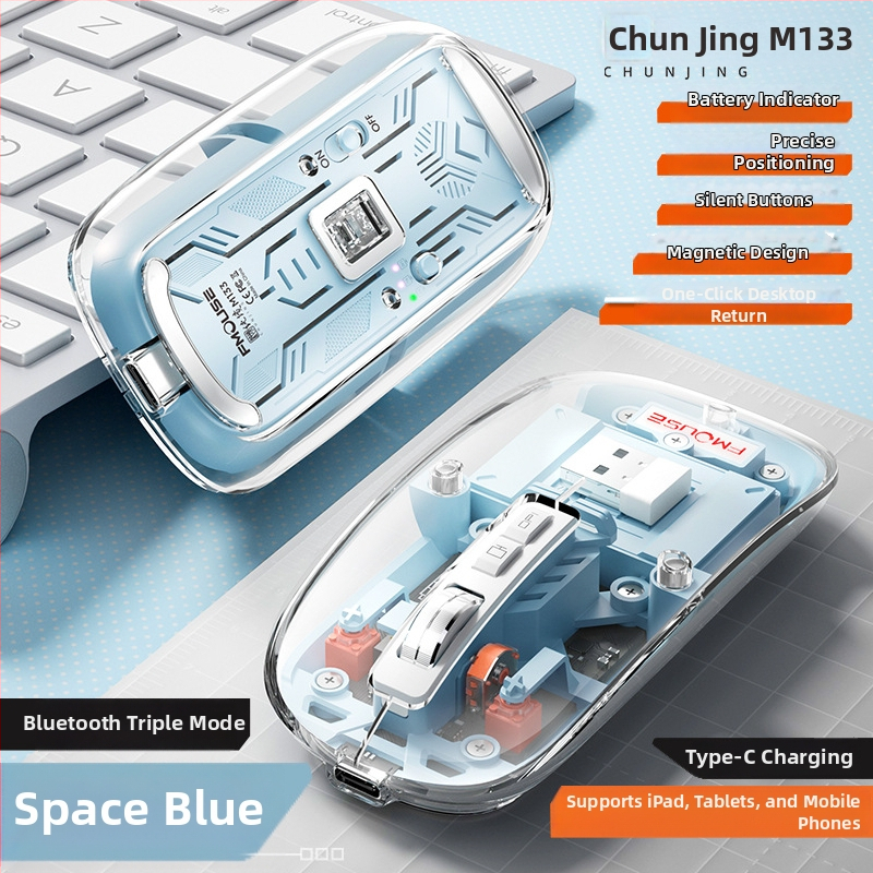 M133 Bluetooth myš s tromi režimami, tichá a dobíjateľná, 2400dpi, USB, 5 tlačidiel, 2.4GHz bezdrôtovo, dosah 10m