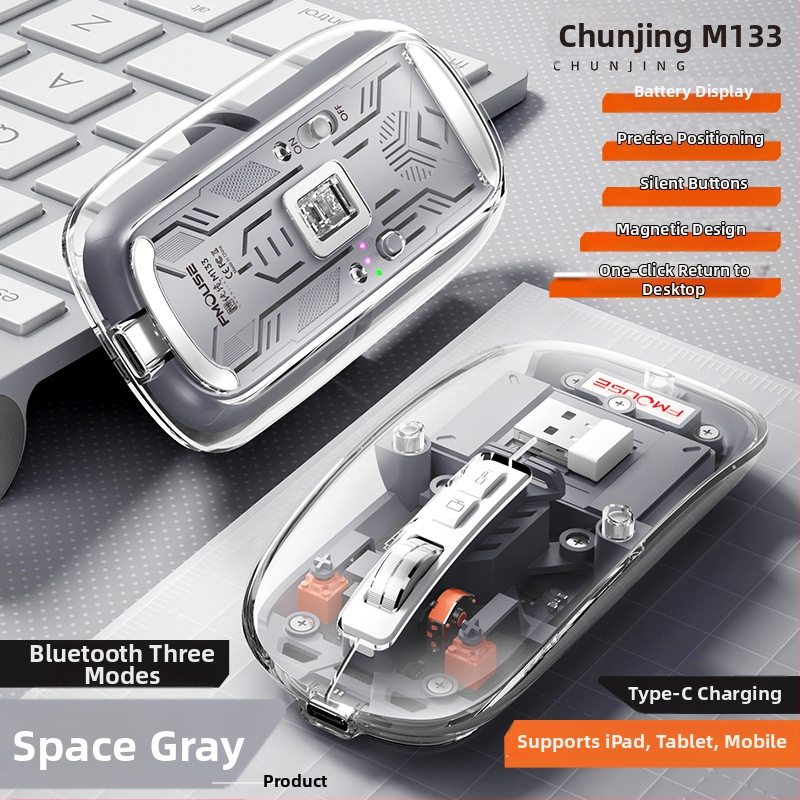 M133 Bluetooth myš s tromi režimami, tichá a dobíjateľná, 2400dpi, USB, 5 tlačidiel, 2.4GHz bezdrôtovo, dosah 10m