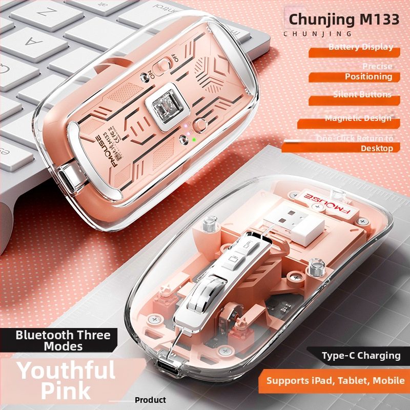 M133 Bluetooth myš s tromi režimami, tichá a dobíjateľná, 2400dpi, USB, 5 tlačidiel, 2.4GHz bezdrôtovo, dosah 10m