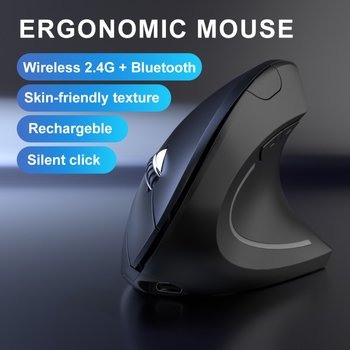 Vertikalni bežični miš za desnu ruku, dvostruki Bluetooth/2,4 GHz, punjiv, 1600 DPI, 6 tipki, USB sučelje
