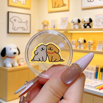 Стикер за мобилен телефон — карикатурно кученце-пудинг с метален контур, сладък стил, подходящ за Валентин и рожден ден