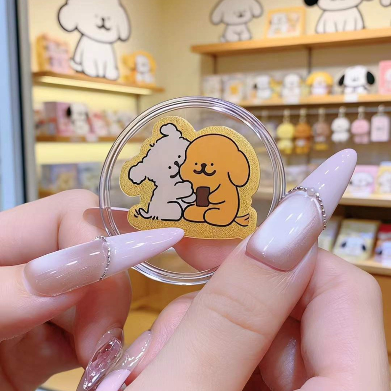 Стикер за мобилен телефон — карикатурно кученце-пудинг с метален контур, сладък стил, подходящ за Валентин и рожден ден