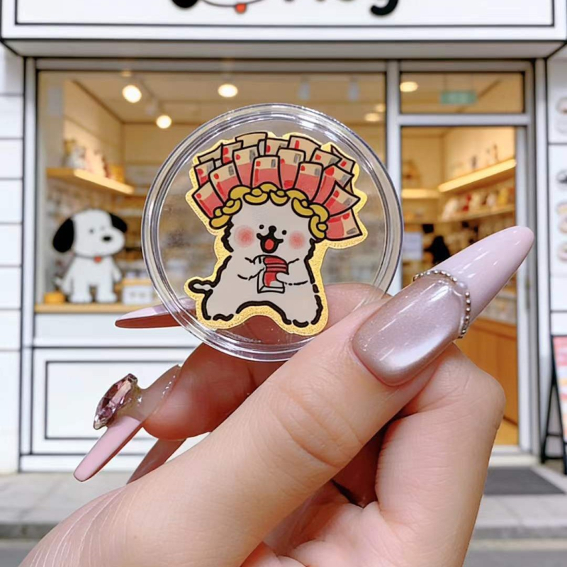 Стикер за мобилен телефон — карикатурно кученце-пудинг с метален контур, сладък стил, подходящ за Валентин и рожден ден