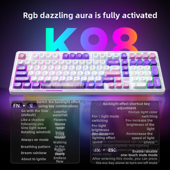 Безжична механична клавиатура с три режима свързване, горещосменяеми превключватели, водоустойчива, RGB подсветка