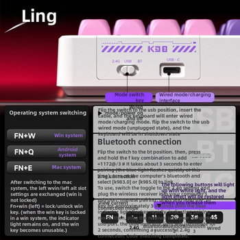 Безжична механична клавиатура с три режима свързване, горещосменяеми превключватели, водоустойчива, RGB подсветка